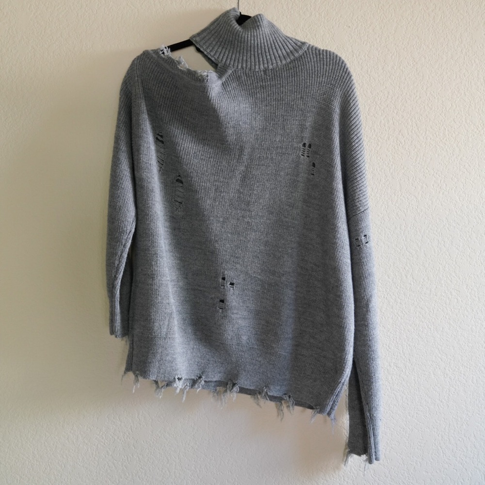 Lovers&Friends - Distressed oversize off the shoulder sweater.